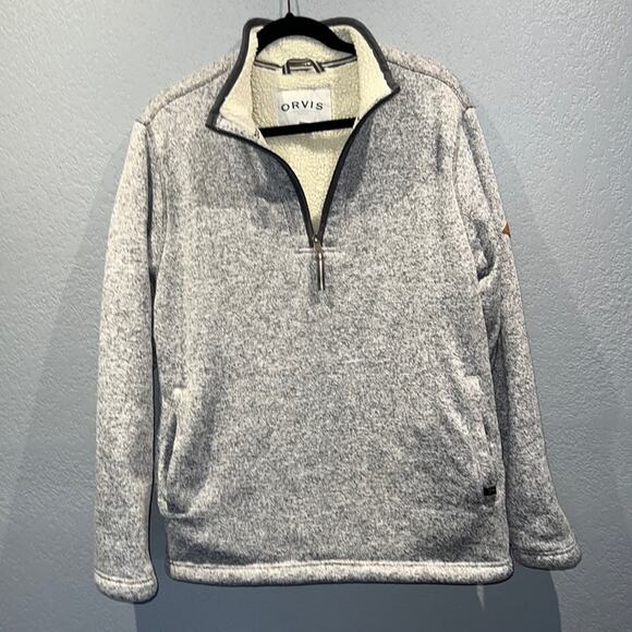 Orvis Men's Sherpa-Lined 1/4-Zip Pullover Sweater Heather Gray Size M - Picture 1 of 11